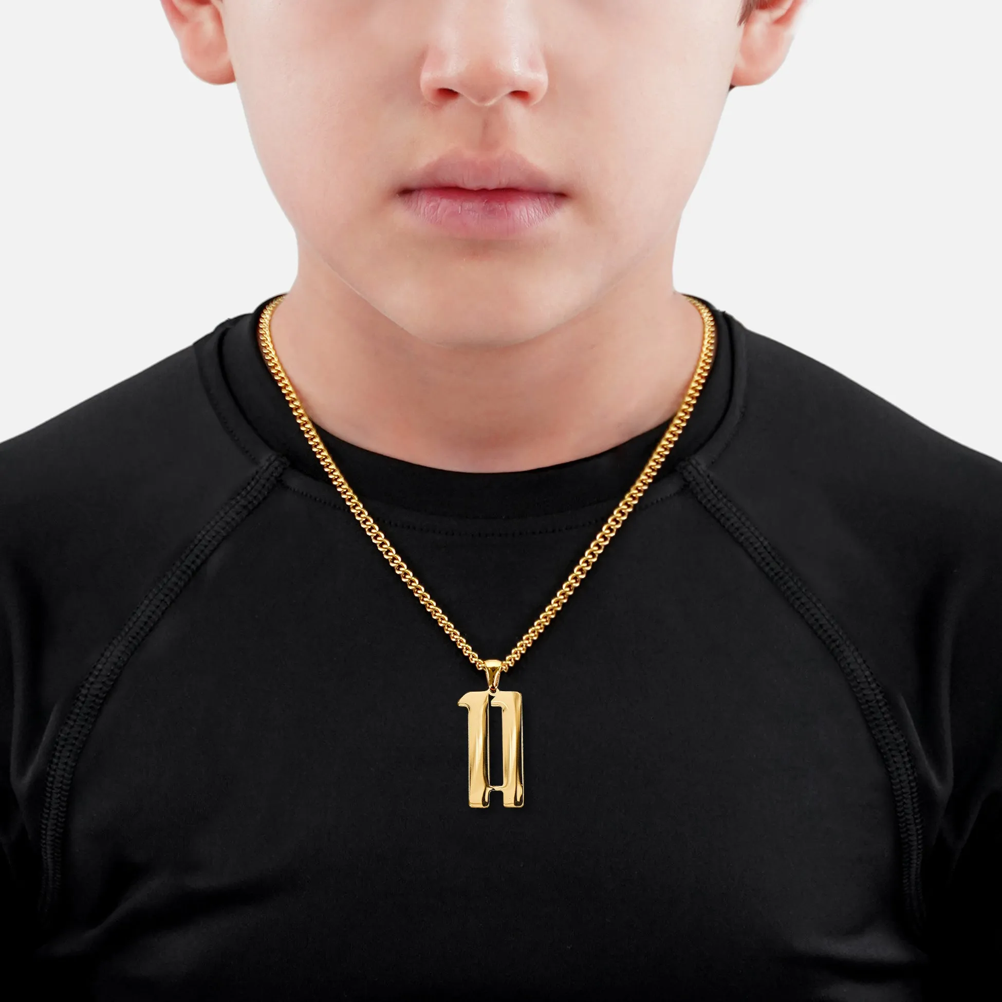 11 Number Pendant with Chain Kids Necklace - Gold Plated Stainless Steel