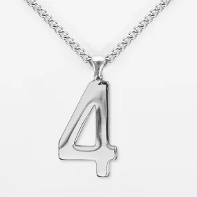 4 Number Pendant with Chain Necklace - Stainless Steel