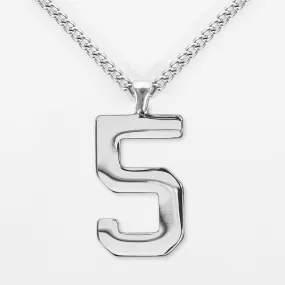 5 Number Pendant with Chain Necklace - Stainless Steel