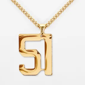 51 Number Pendant with Chain Necklace - Gold Plated Stainless Steel