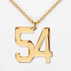 54 Number Pendant with Chain Necklace - Gold Plated Stainless Steel