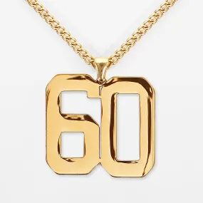 60 Number Pendant with Chain Kids Necklace - Gold Plated Stainless Steel