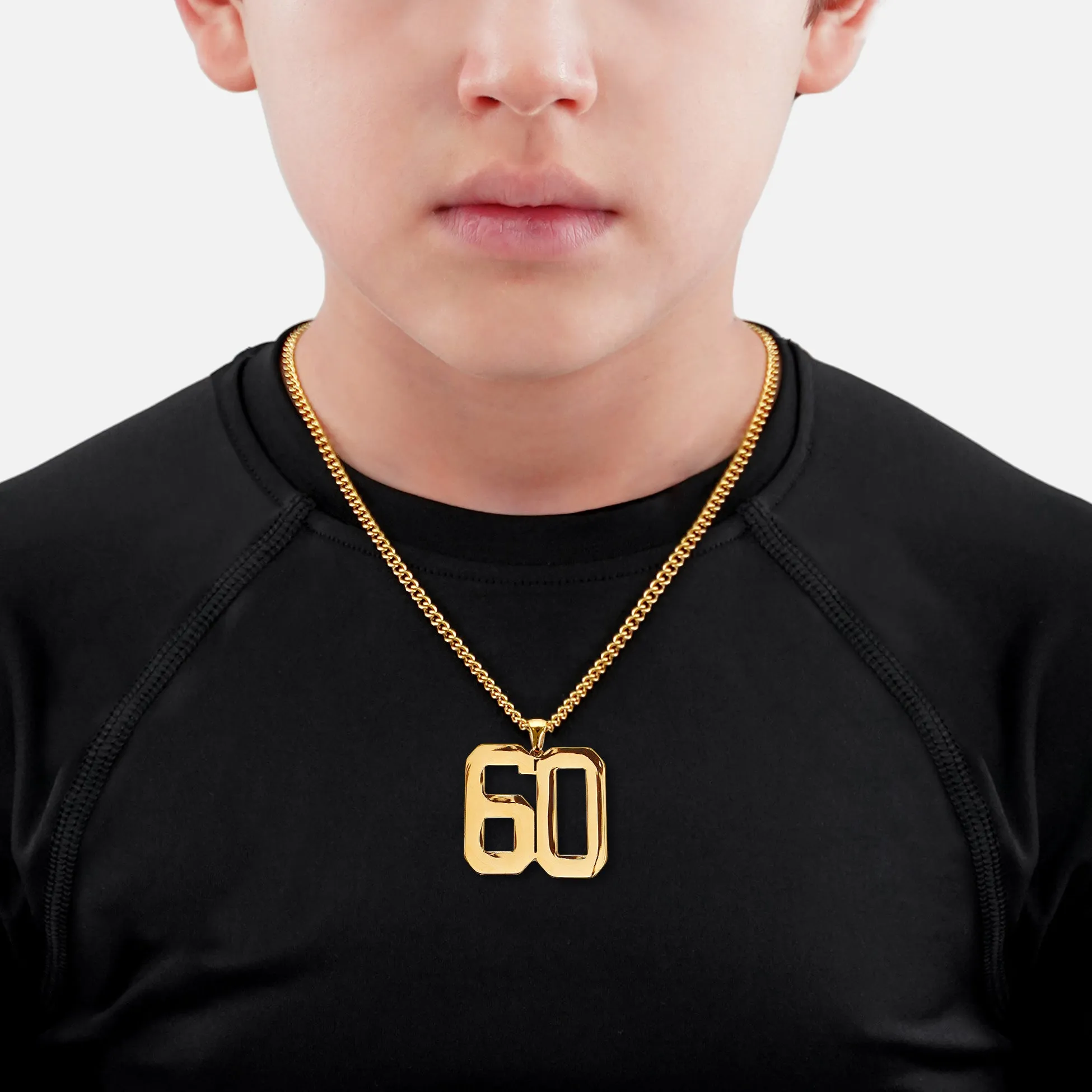 60 Number Pendant with Chain Kids Necklace - Gold Plated Stainless Steel