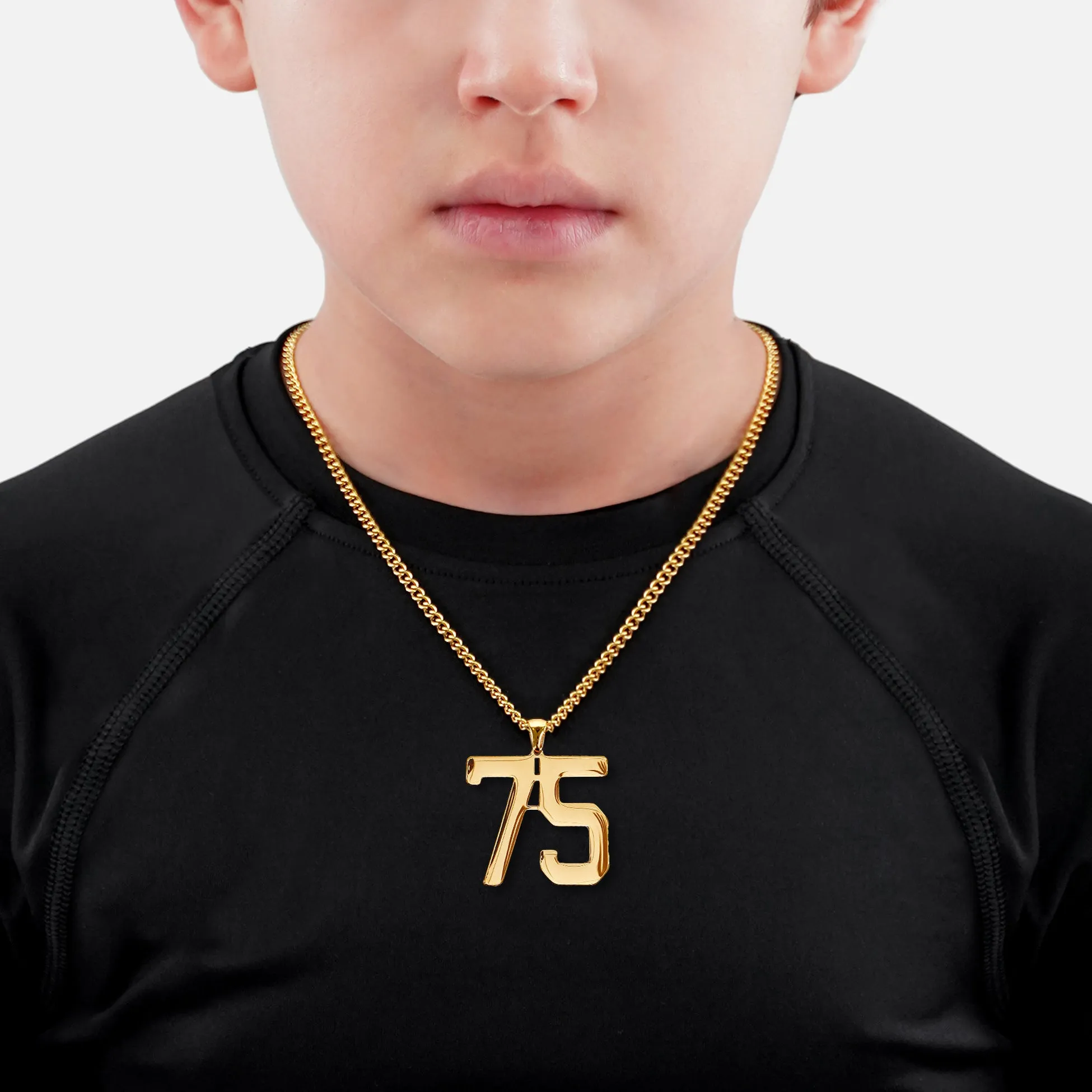 75 Number Pendant with Chain Kids Necklace - Gold Plated Stainless Steel