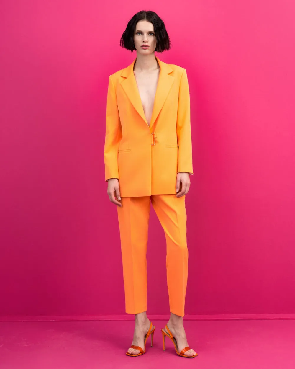 Access Neon Orange Blazer With Metallic Buckle Fastening