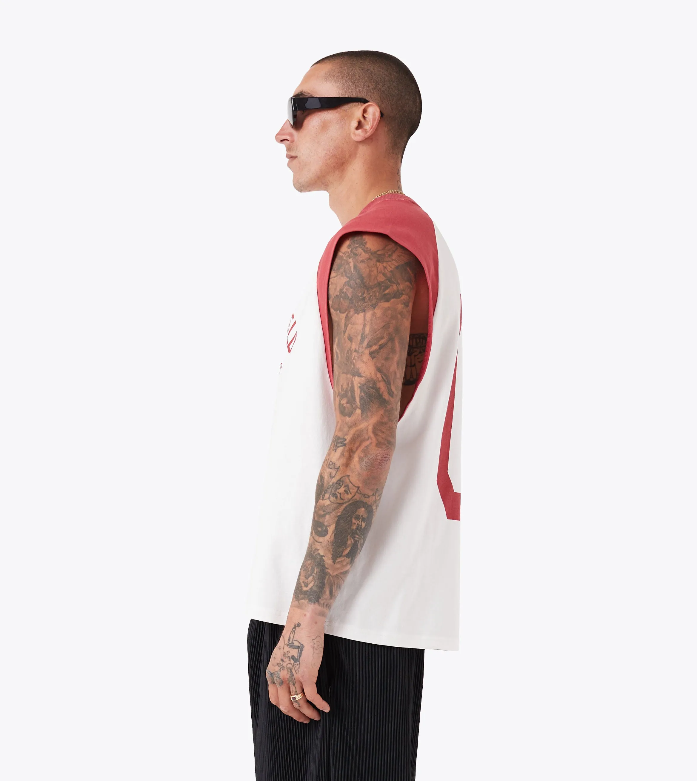 Ath. Raglan Muscle Vintage White/Cherry