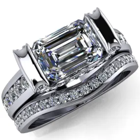 Aubrey Emerald Center Stone Half Bezel Diamond Channel Cathedral Ring