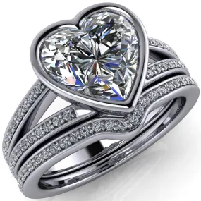 Bethany Heart Moissanite Full Bezel Split Shank Diamond Channel Ring