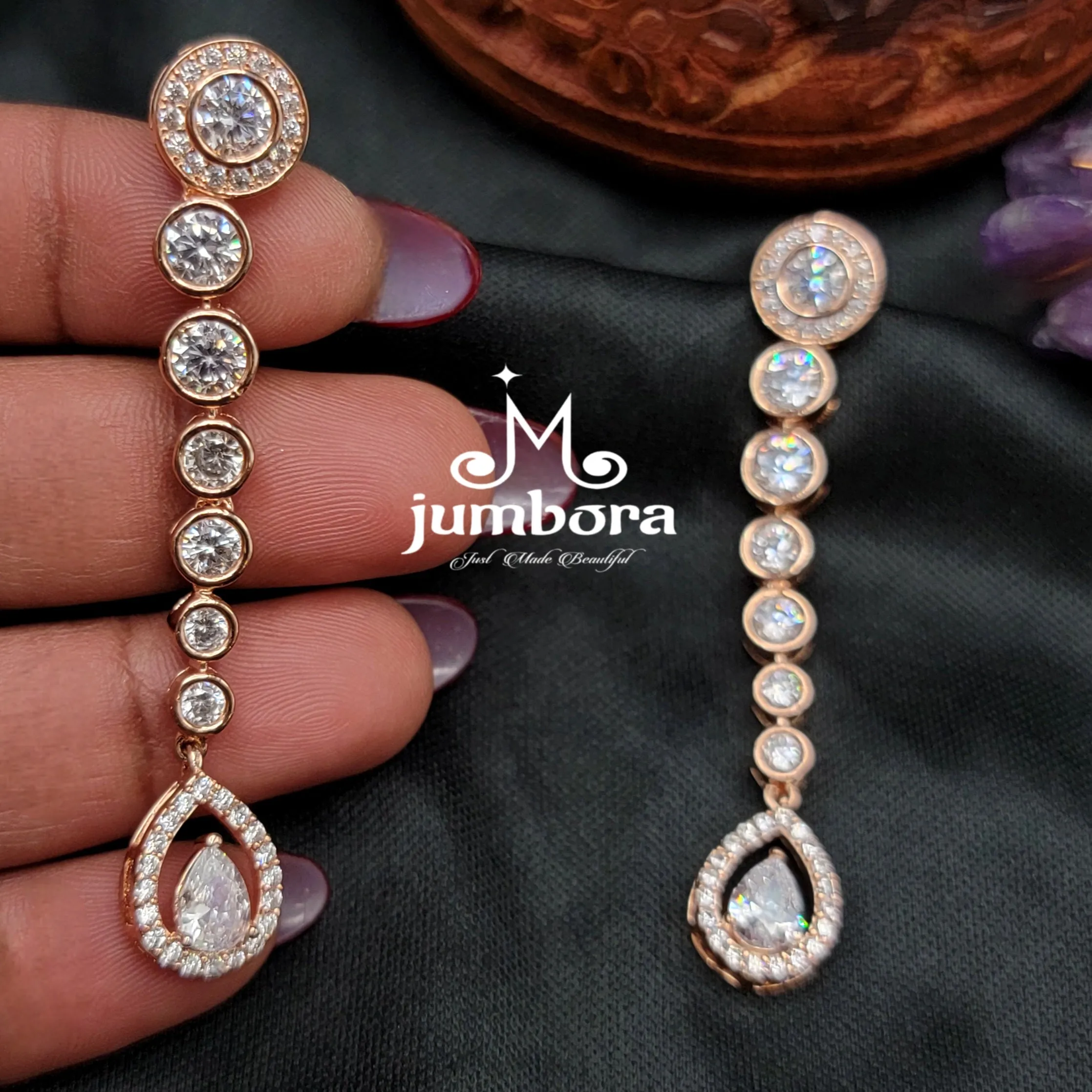 Contemporary Long Victorian Rose Gold AD Zircon (CZ) Earring