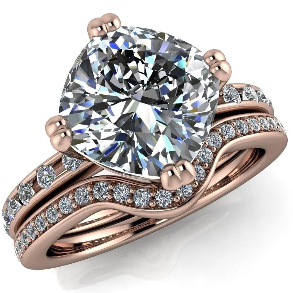 Cotillion Cushion Center Stone 4 Prong Under Bezel Ring