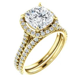 Cushion Moissanite Diamond Accent Ice Halo Bezel Ring