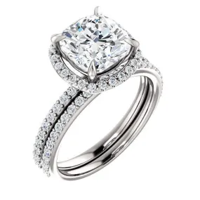 Cushion Moissanite Diamond Accent Ice Halo Ring