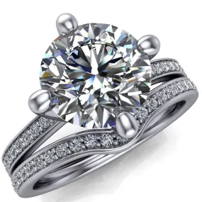 Dalia Round Center Stone Excellent 4 Cross Prong Set Diamond Sides Ring