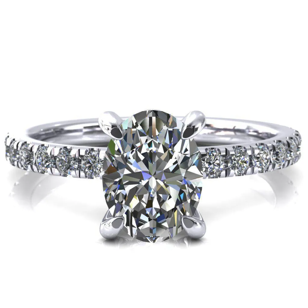 Daneli Oval Center Stone 4 Claw Prong Micro Pave Diamond Sides Engagement Ring