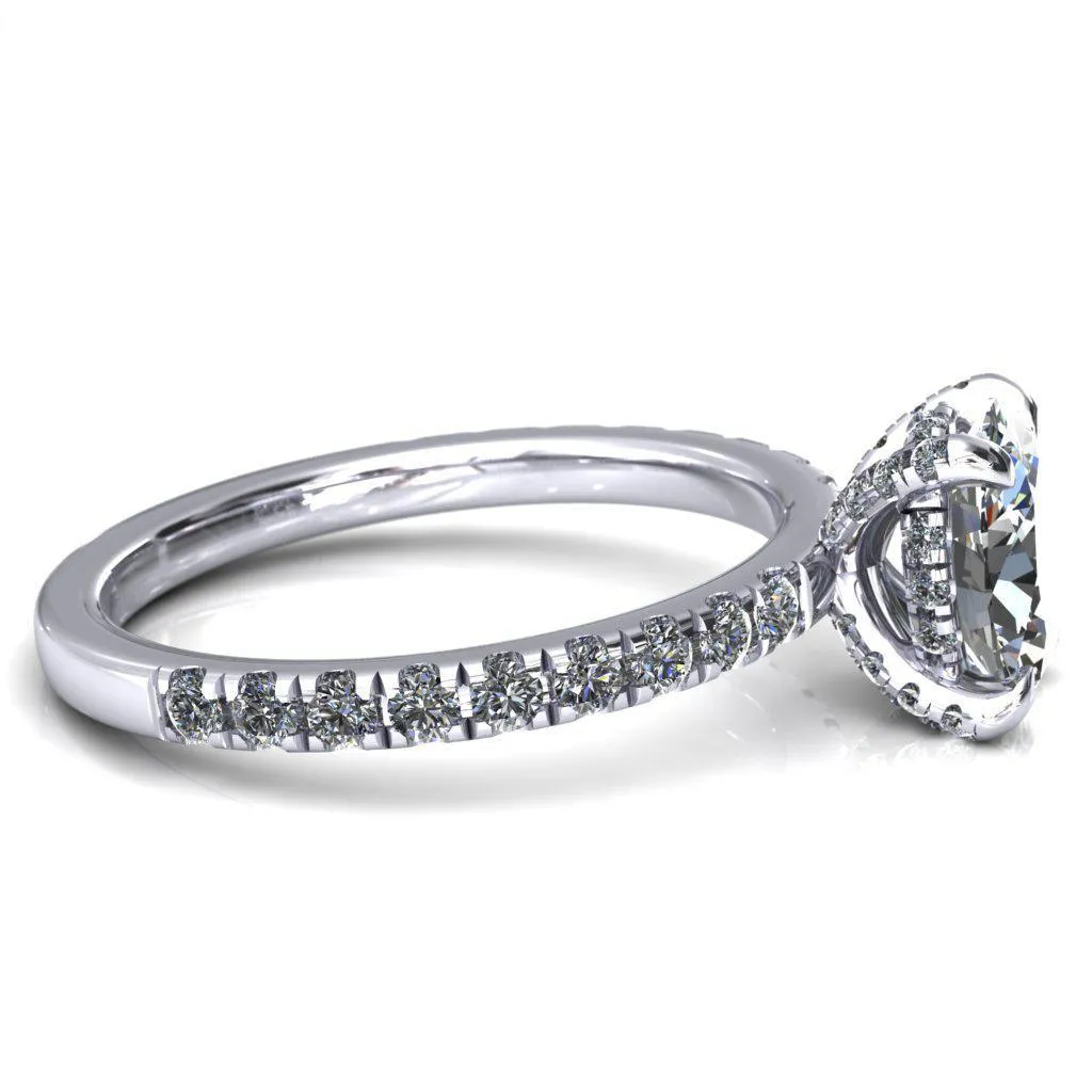 Daneli Oval Center Stone 4 Claw Prong Micro Pave Diamond Sides Engagement Ring