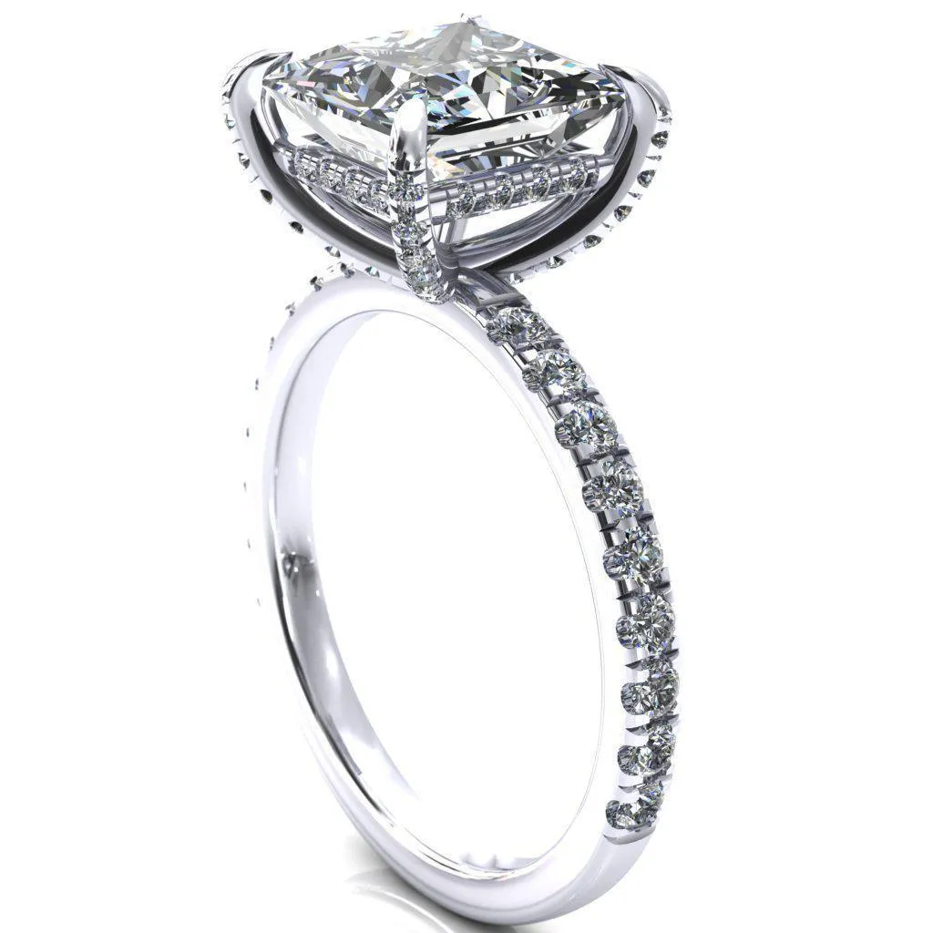 Daneli Princess/Square Moissanite 4 Claw Prong Micro Pave Diamond Sides Engagement Ring