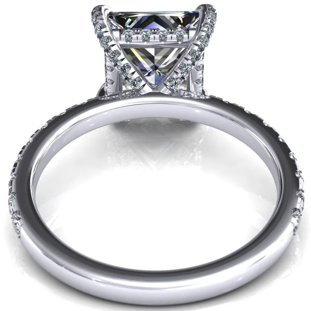 Daneli Princess/Square Moissanite 4 Claw Prong Micro Pave Diamond Sides Engagement Ring