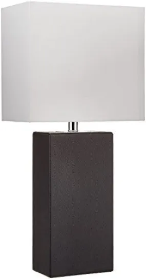 ELEGANT DESIGNS LT1025-BLK MODERN GENUINE LEATHER TABLE LAMP, BLACK