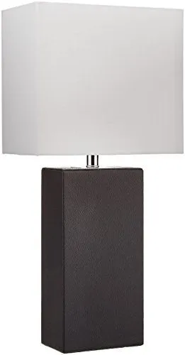 ELEGANT DESIGNS LT1025-BLK MODERN GENUINE LEATHER TABLE LAMP, BLACK