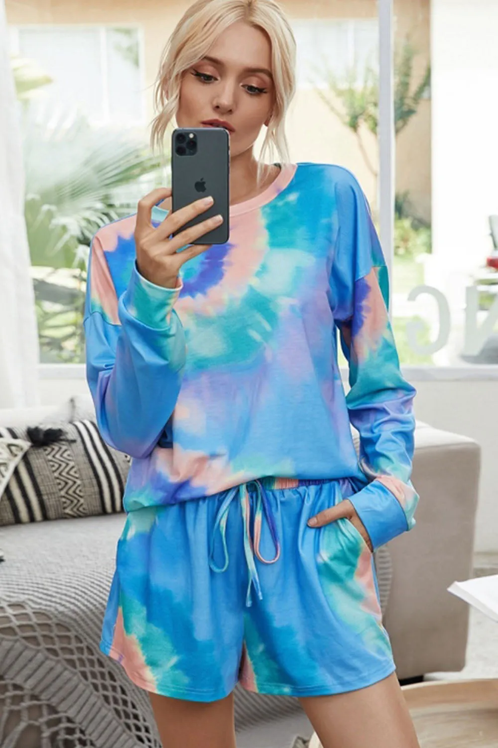 elveswallet Long-Sleeved Shorts Tie-Dye Pajamas