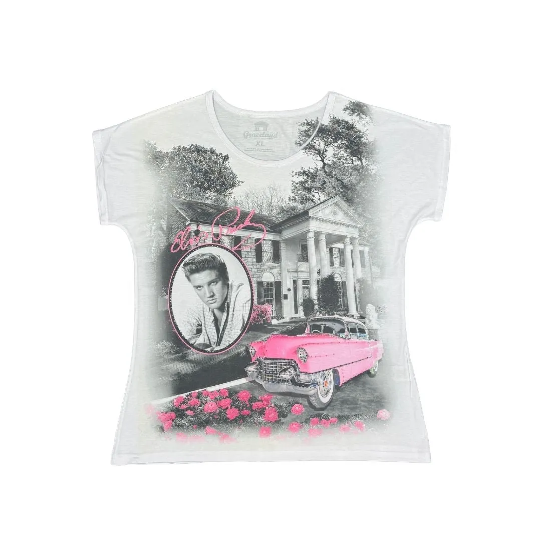 Elvis Graceland Pink Car Roses Women's T-Shirt