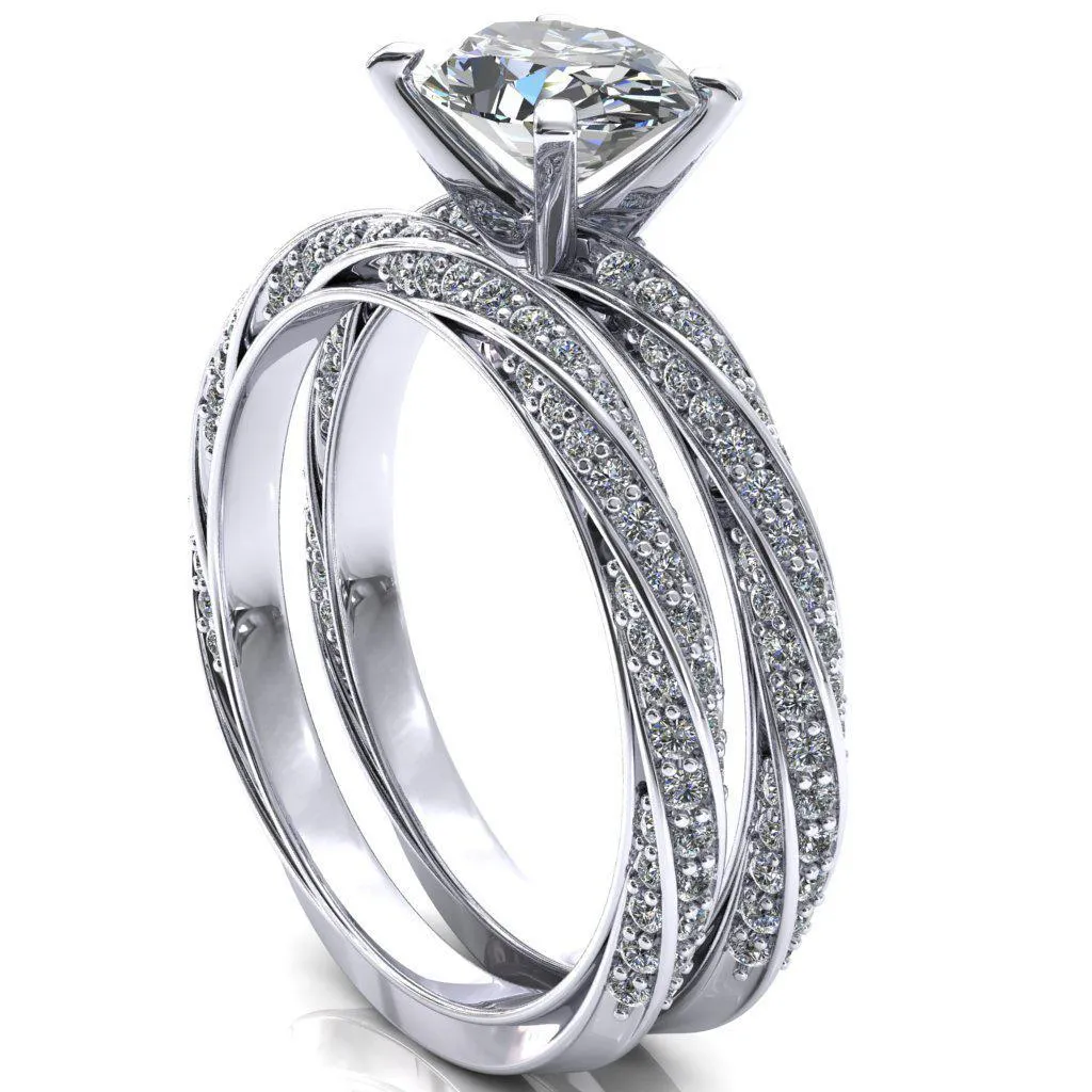 Elysia Oval Center Stone East-West 4 Prong 3/4 Eternity Diamond Accent Ring