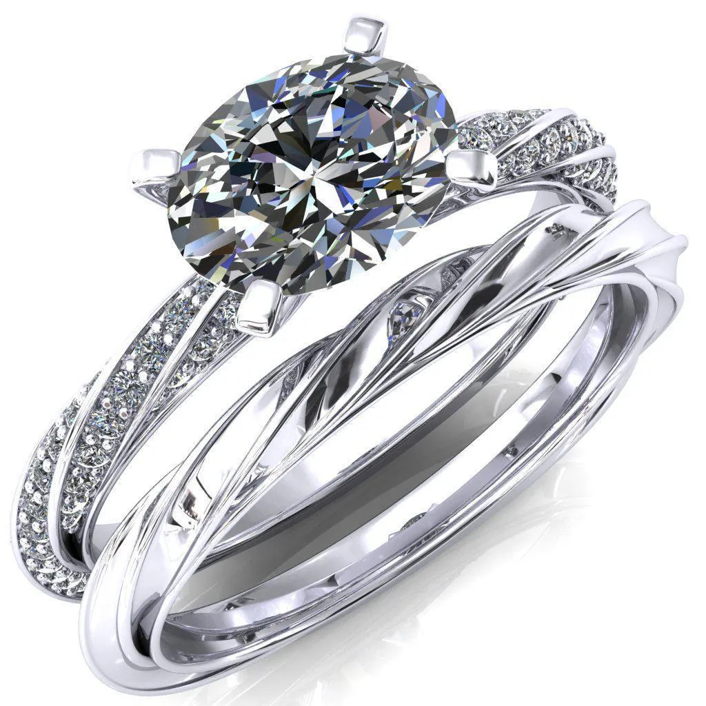 Elysia Oval Center Stone East-West 4 Prong 3/4 Eternity Diamond Accent Ring