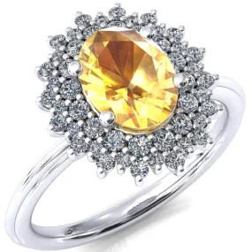 Eridanus Oval Yellow Sapphire 4 Prong Diamond Cluster Halo Engagement Ring