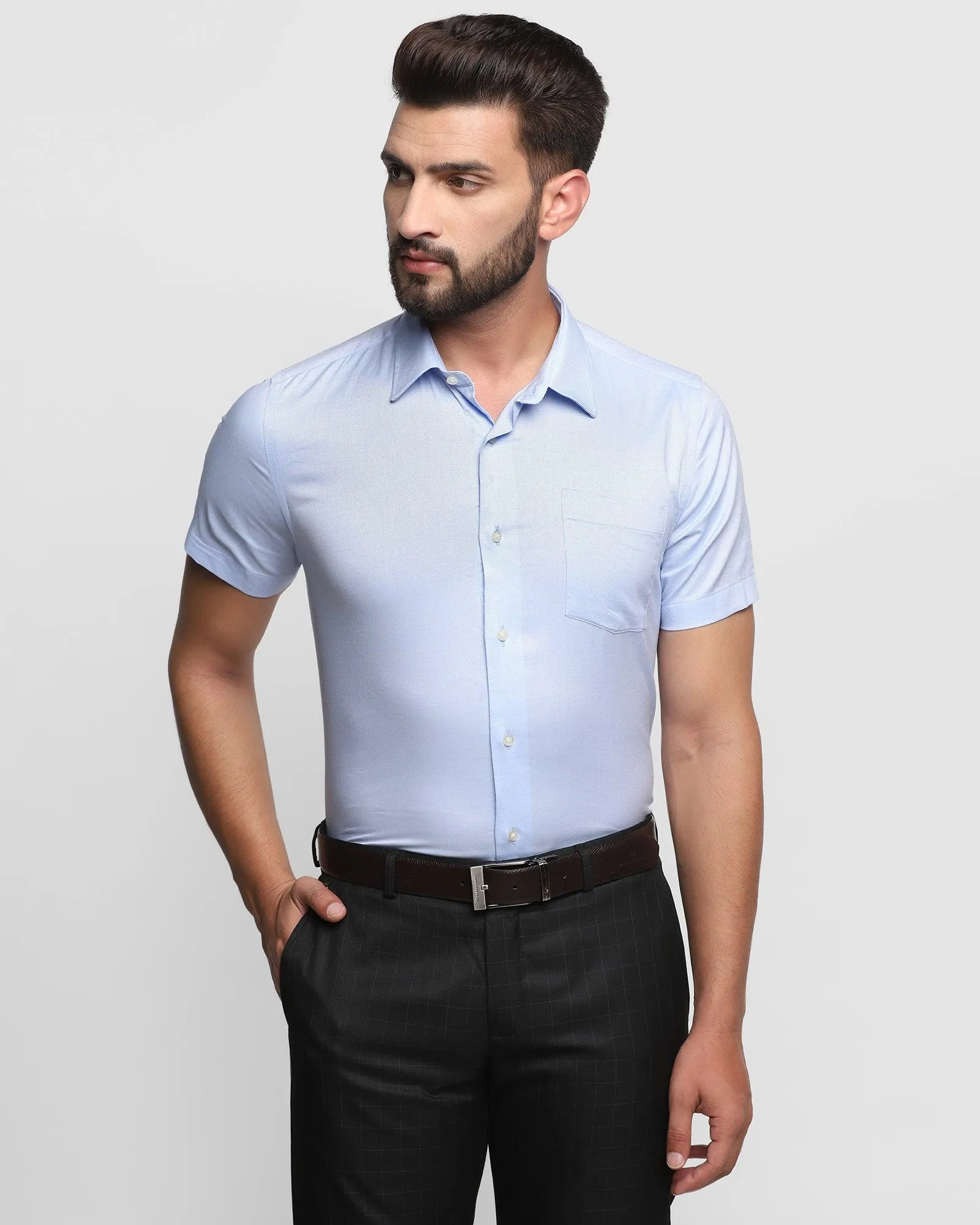 Formal Half Sleeve Blue Textured Shirt - Elvis