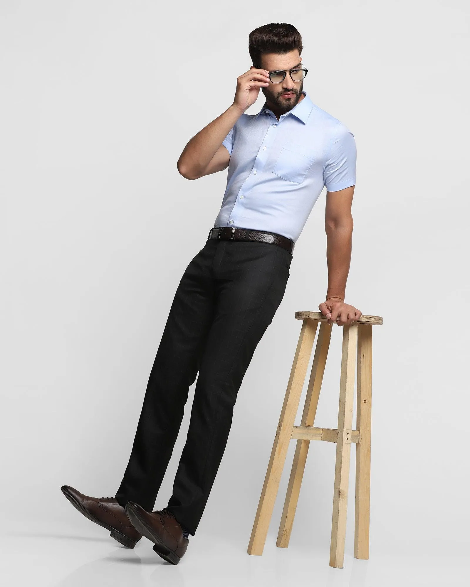 Formal Half Sleeve Blue Textured Shirt - Elvis