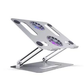 GXM RGB Laptop Stand Dual Fans Strong Winds Height Adjustable Sleek Design 180° Foldable Design Silver and Grey Version