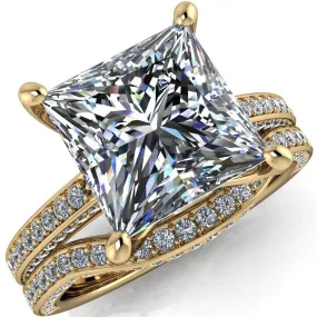 Harmon Princess/Square Moissanite 4 Prong Diamond Shank Engagement Ring