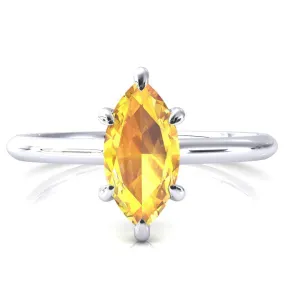 Janey Marquise Yellow Sapphire 6 Prongs Claw Floating Halo Inverted Cathedral Ring