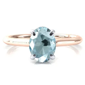 Janey Oval Aqua Blue Spinel 4 Prongs Claw Floating Halo Inverted Cathedral Ring