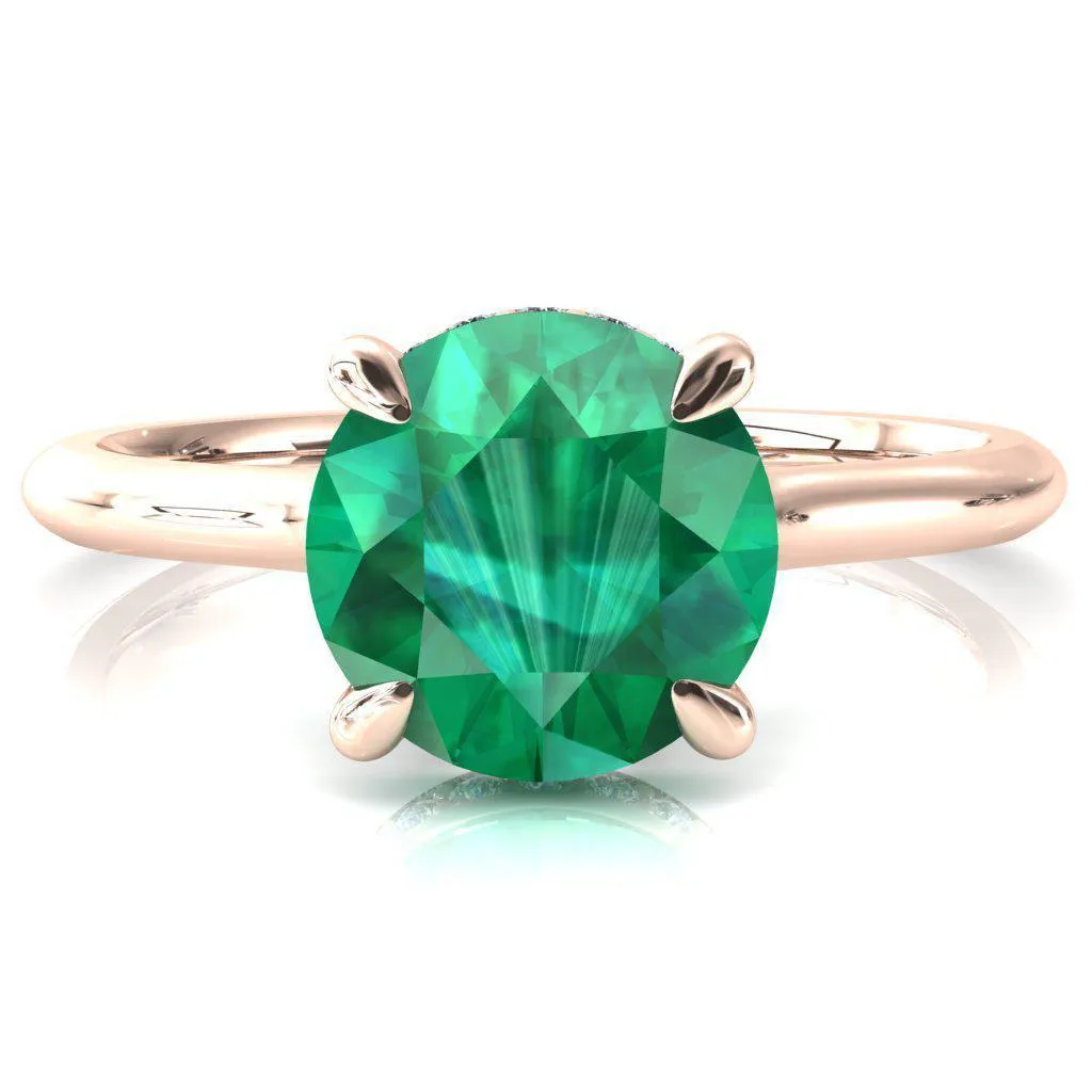 Janey Round Emerald 4 Prongs Claw Floating Halo Inverted Cathedral Ring