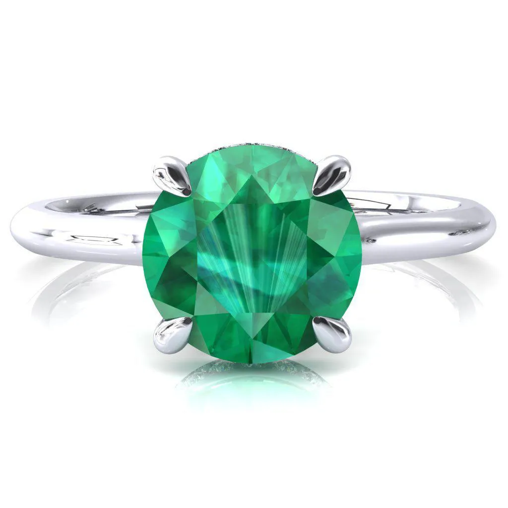 Janey Round Emerald 4 Prongs Claw Floating Halo Inverted Cathedral Ring