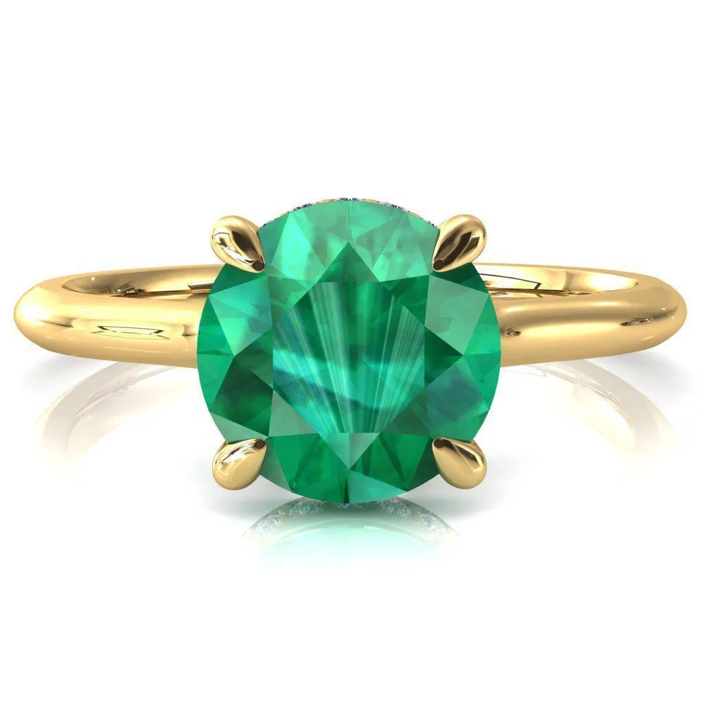 Janey Round Emerald 4 Prongs Claw Floating Halo Inverted Cathedral Ring