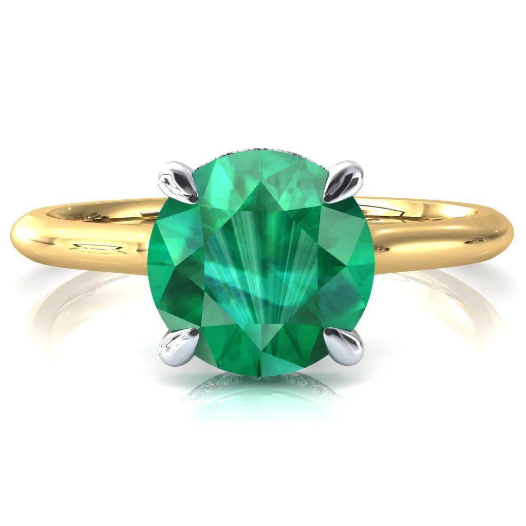 Janey Round Emerald 4 Prongs Claw Floating Halo Inverted Cathedral Ring