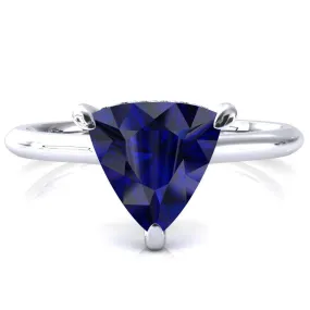 Janey Trillion Blue Sapphire 3 Prongs Claw Floating Halo Inverted Cathedral Ring