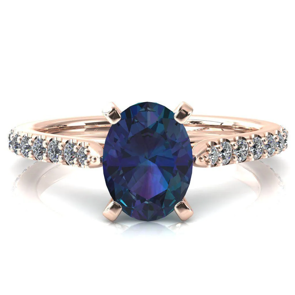 Kelsy Oval Alexandrite 4 Prong 3/4 Shared Scalloped Inverted Cathedral Ring