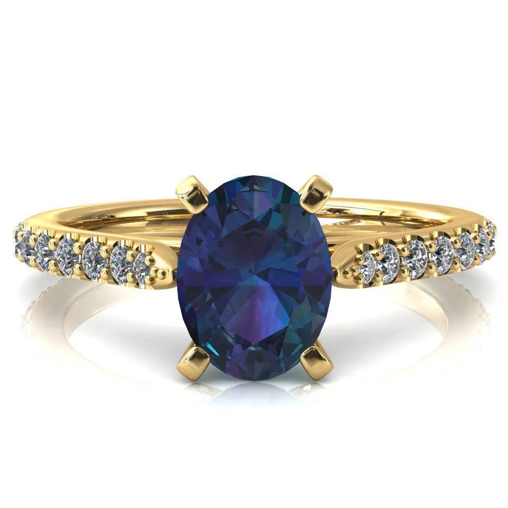 Kelsy Oval Alexandrite 4 Prong 3/4 Shared Scalloped Inverted Cathedral Ring