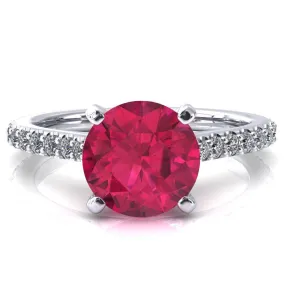 Kelsy Round Ruby 4 Prong 3/4 Shared Scalloped Inverted Cathedral Ring