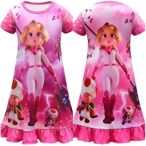 Kids The Super Mario Bros peach Cosplay Costume Sleepwear Dress Halloween Carnival Party Disguise Suit