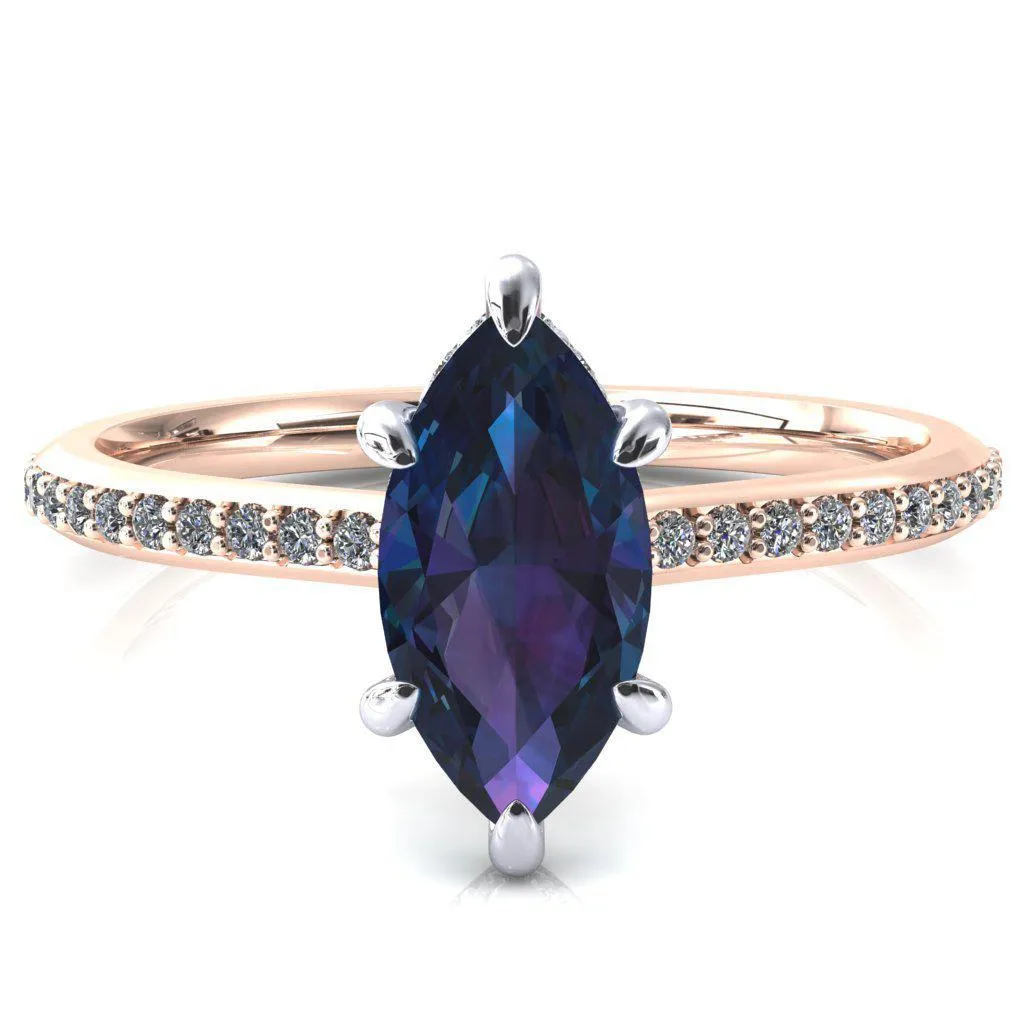 Kiki Marquise Alexandrite 6 Prongs Claw Floating Halo 1/2 Pinpoint Inverted Cathedral Ring