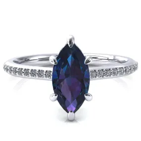 Kiki Marquise Alexandrite 6 Prongs Claw Floating Halo 1/2 Pinpoint Inverted Cathedral Ring