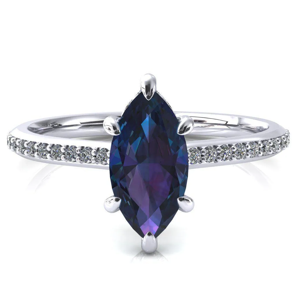 Kiki Marquise Alexandrite 6 Prongs Claw Floating Halo 1/2 Pinpoint Inverted Cathedral Ring