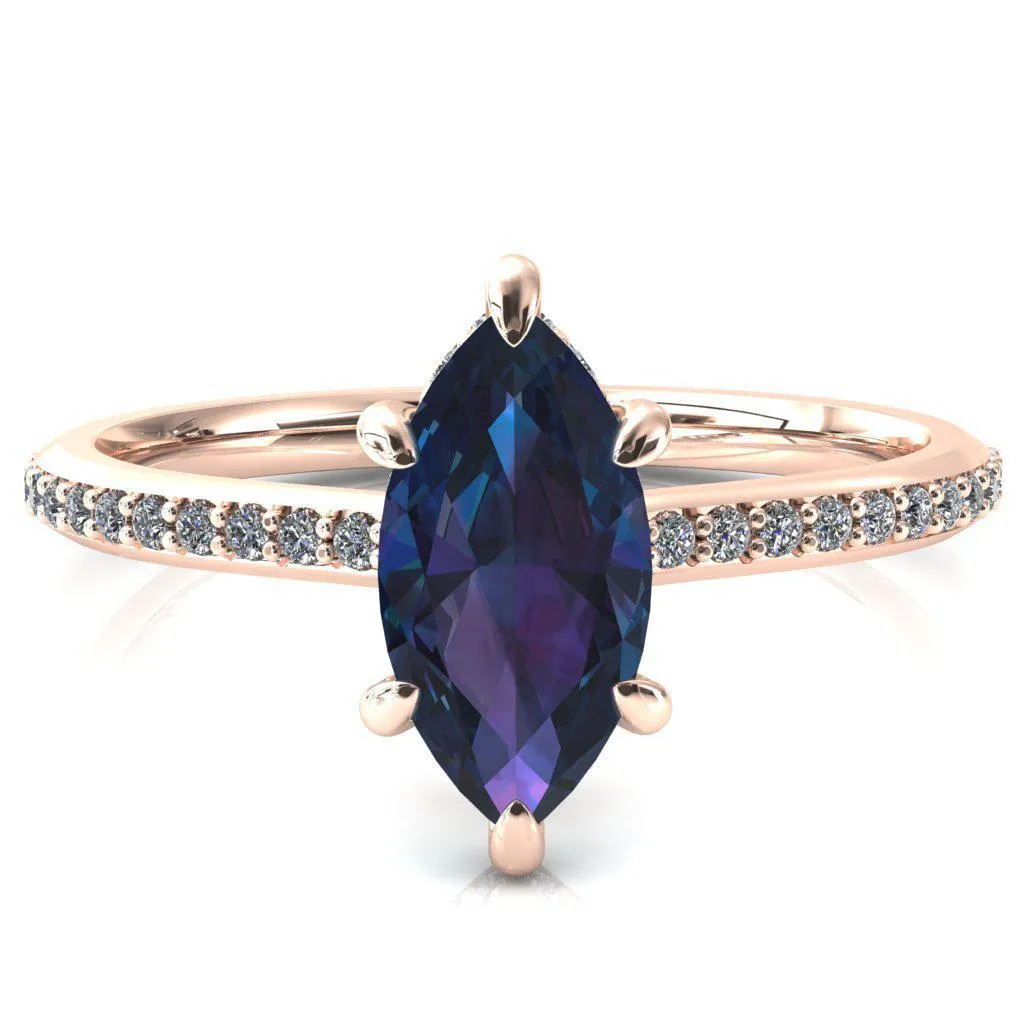 Kiki Marquise Alexandrite 6 Prongs Claw Floating Halo 1/2 Pinpoint Inverted Cathedral Ring