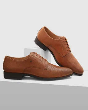 Leather Tan Textured Derby Shoes - Razor