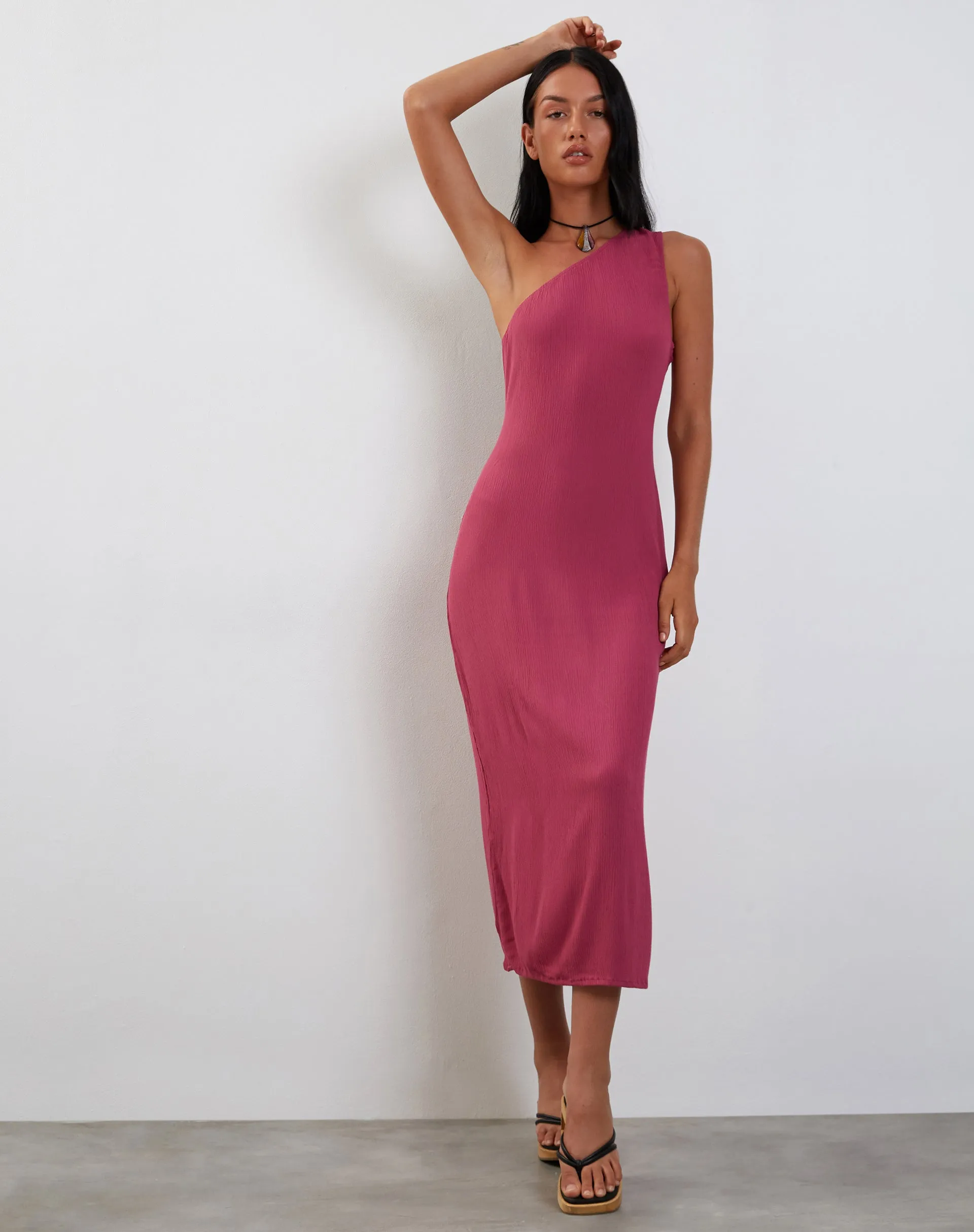 Namjun One Shoulder Midi Dress in Daco Rose Crinkle