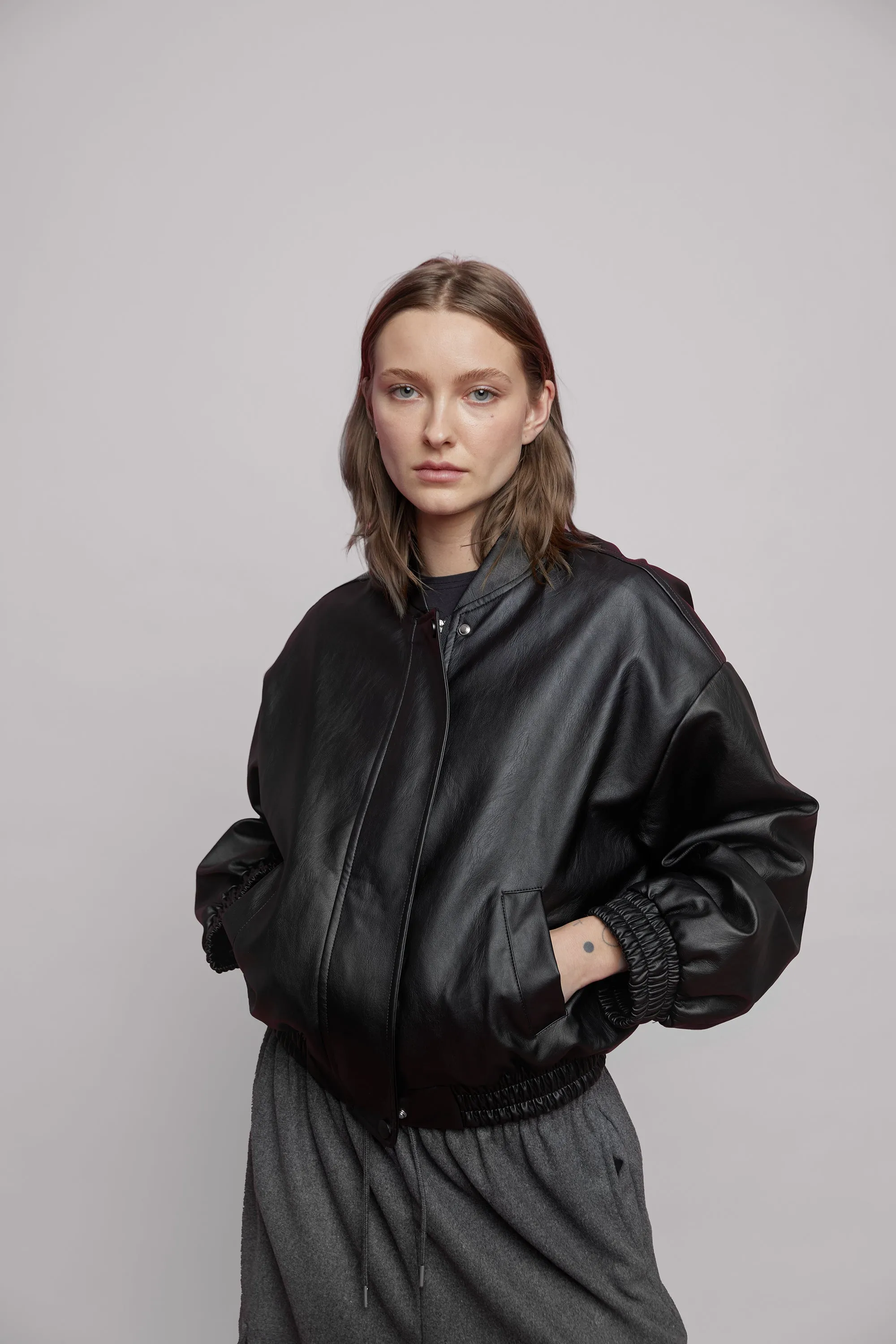 OVERSIZED VEGAN LEATHER BOMBER